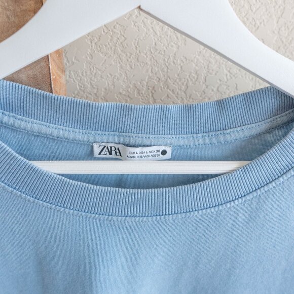 Zara Tee Womens Sz L Light Blue Short Sleeve T-Shirt Crewneck Minimalist - Picture 2 of 5